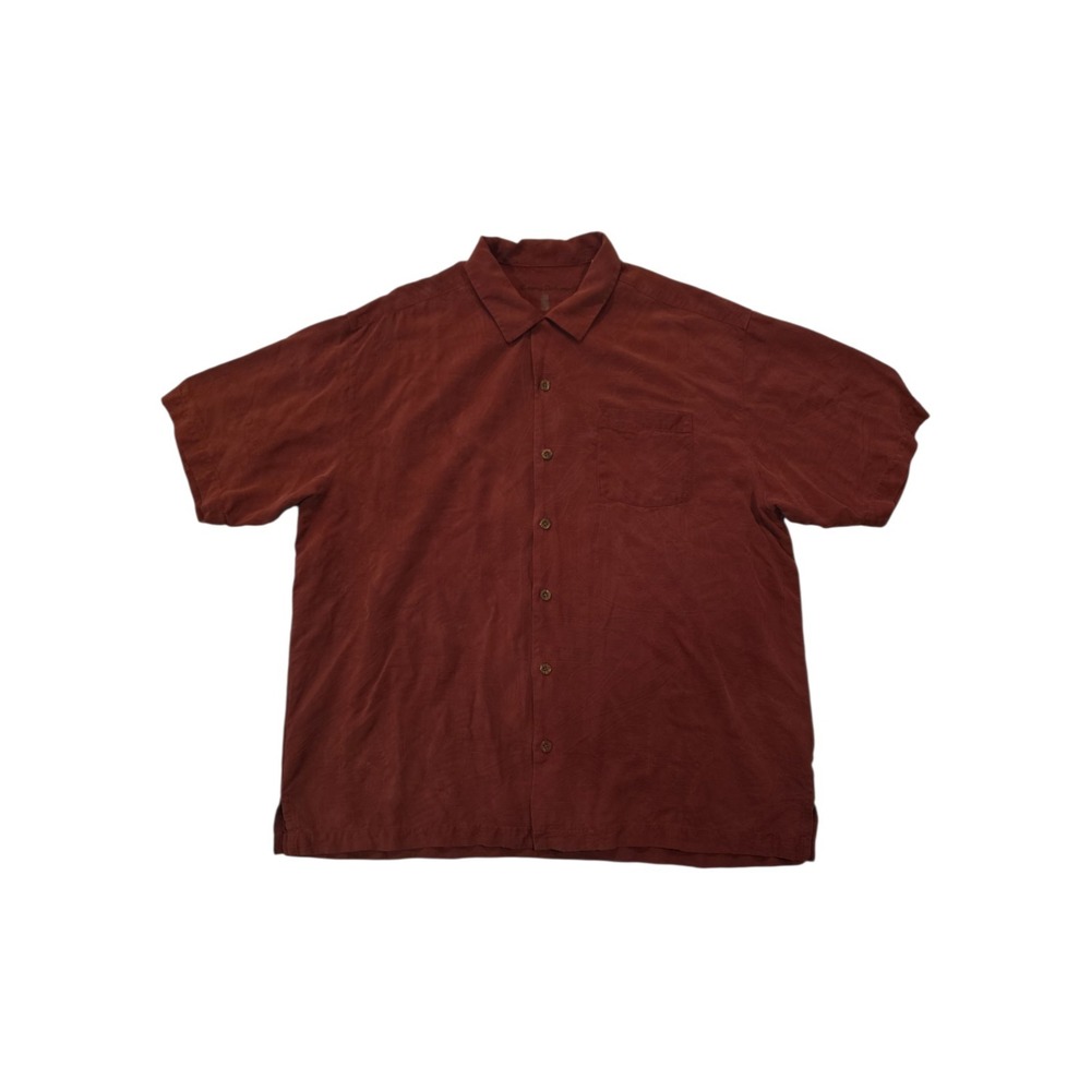 Tommy Bahama 100% Silk Shirt Mens XL Rust Leaf Jacquard Camp Button Up